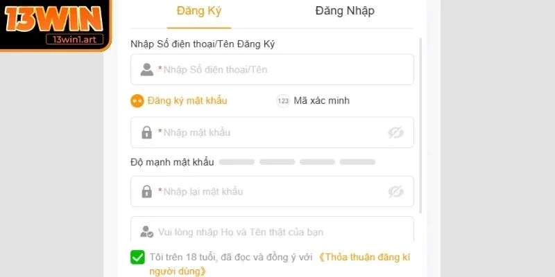 uu dai 13win dang ky Đăng ký tài khoản hợp lệ