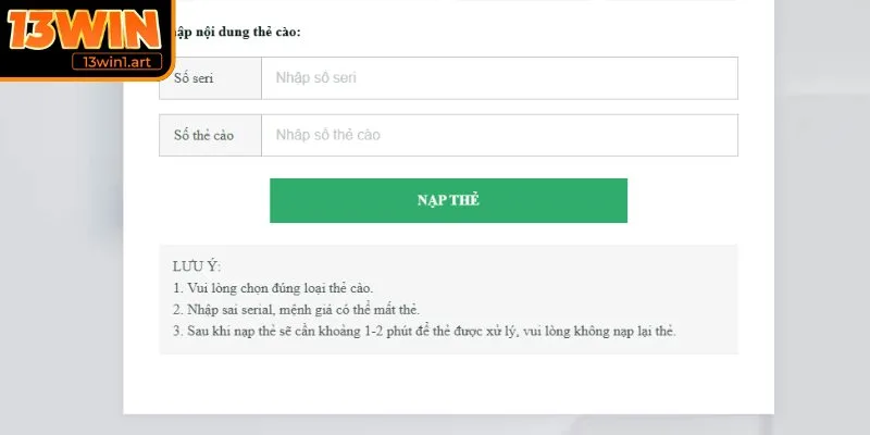 nap tien 13win luu y Một vài lưu ý cho người chơi khi thực hiện nạp tiền 13WIN