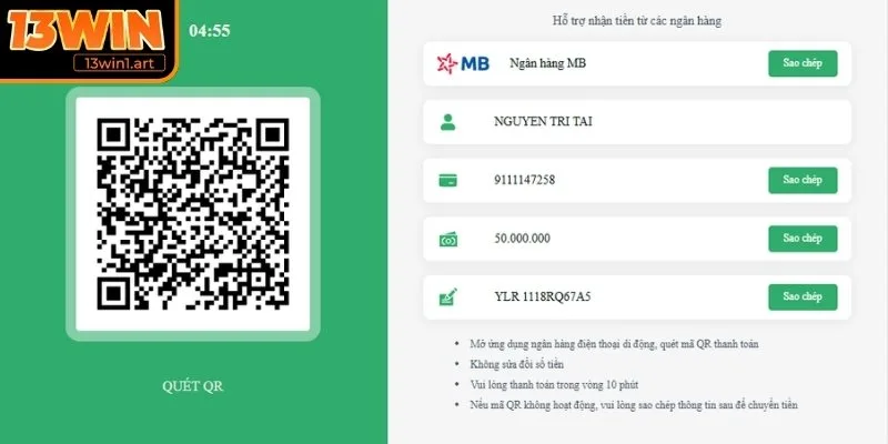 nap tien 13win quet ma qr Bằng thao tác quét mã QR