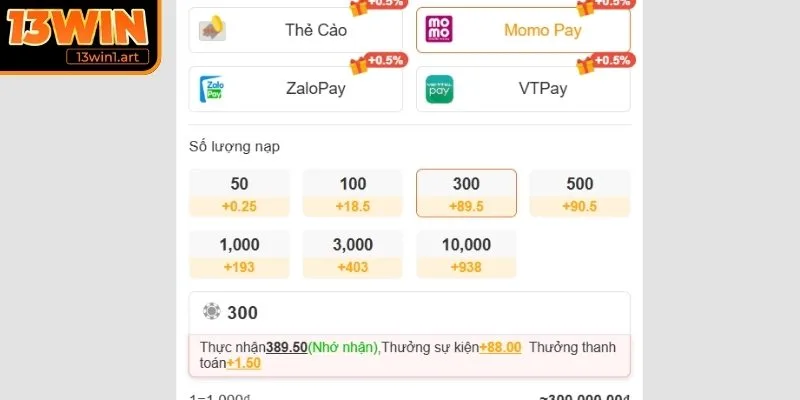 nap tien 13win vi momo Nạp tiền 13WIN thông qua ví Momo